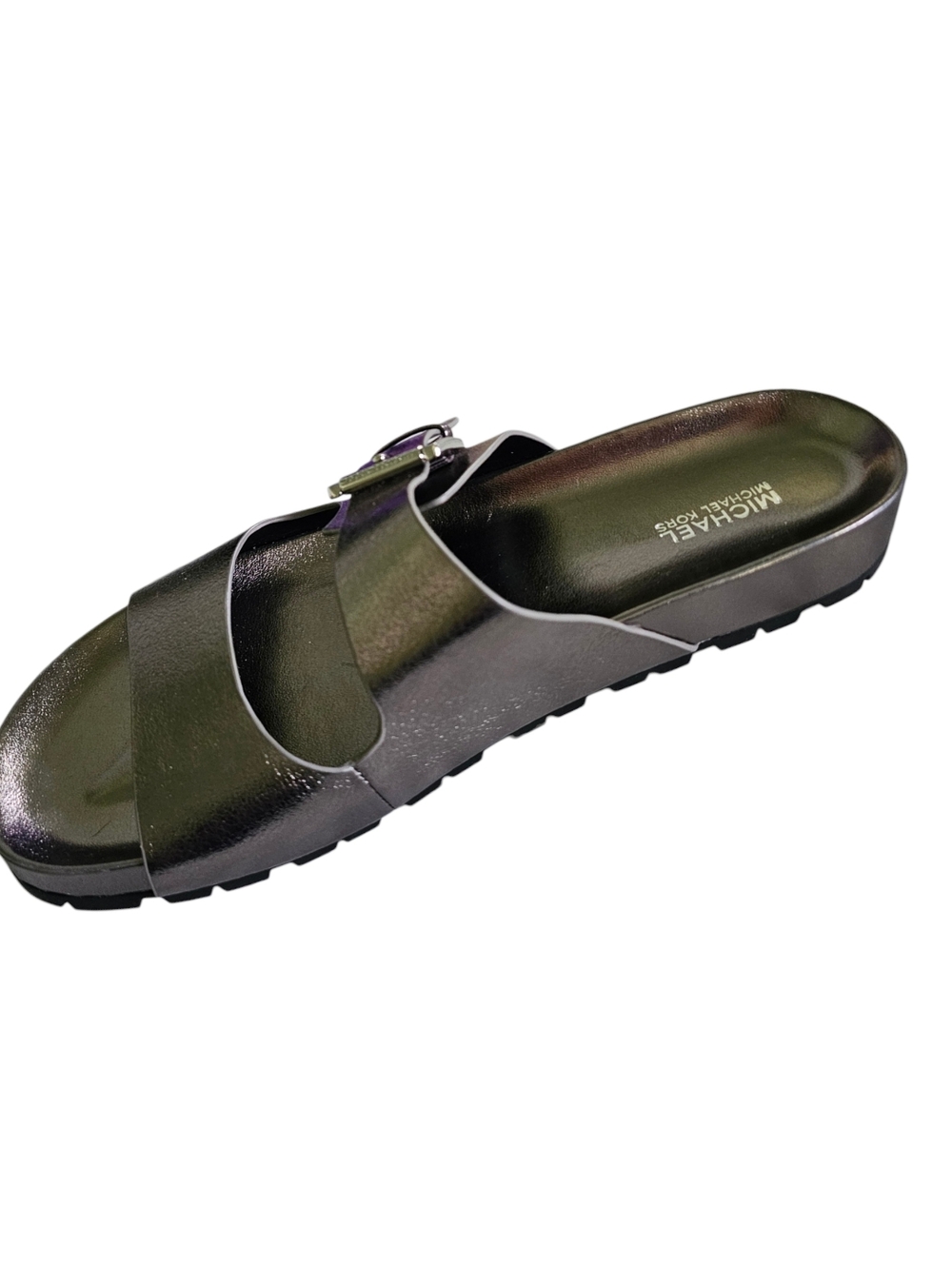 Nwot Michael Kors Metallic Silver Slide Women's Sandals - Picture 9 of 14